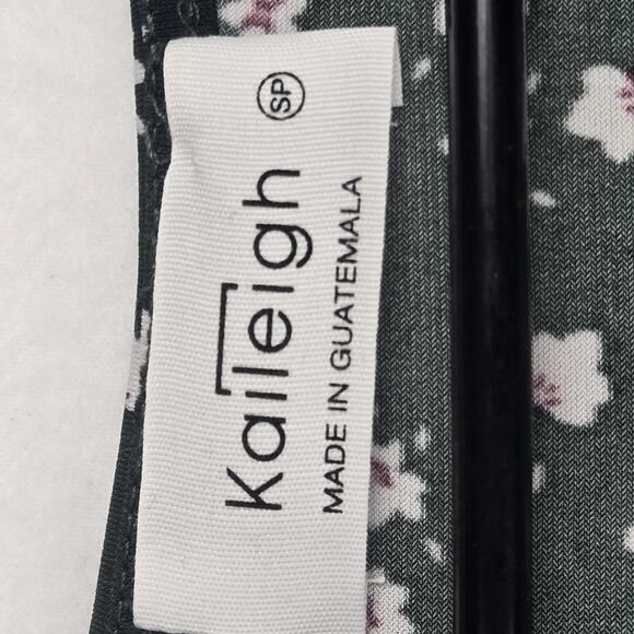 Kaileigh V-neck Long Puff Sleeve Dark Green Floral Faux Wrap Dress Size SP - Picture 5 of 12